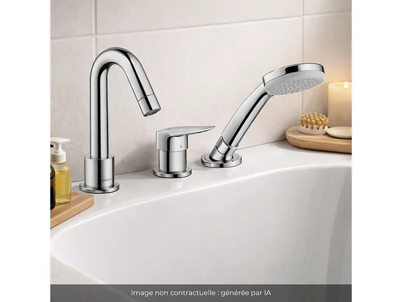 Mitigeur baignoire 3 trous HANSGROHE Logis chromé + corps encastré avec Secuflexbox