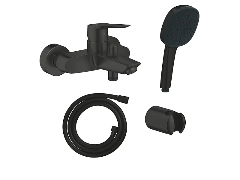 Mitigeur bain douche mécanique GROHE Start 2021 noir mat + Douchette 2 jets Vitalio Comfort 110 avec flexible et support