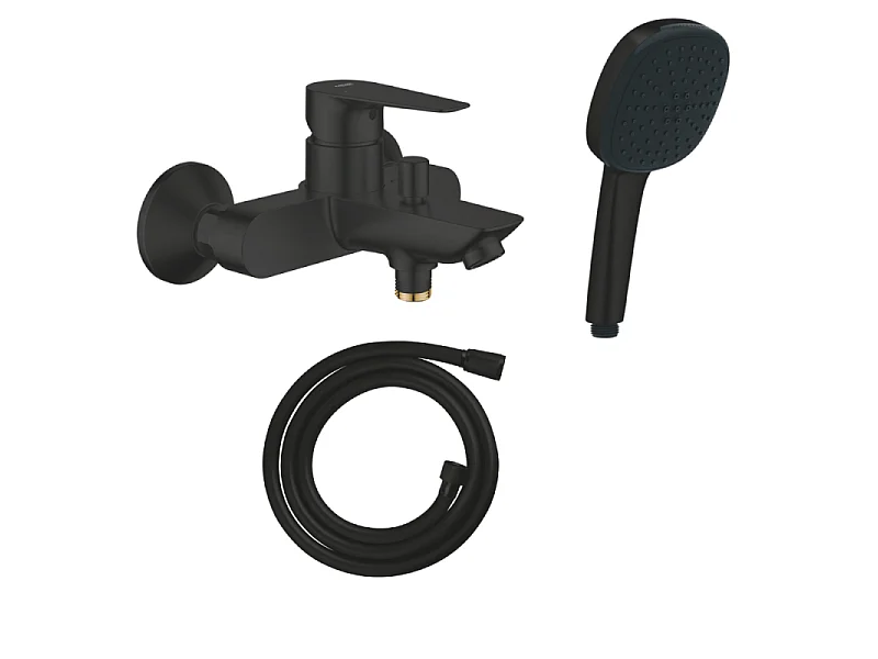 Mitigeur bain douche mécanique GROHE Start Edge 2020 noir mat + Douchette 2 jets Vitalio Comfort 110 + Flexible