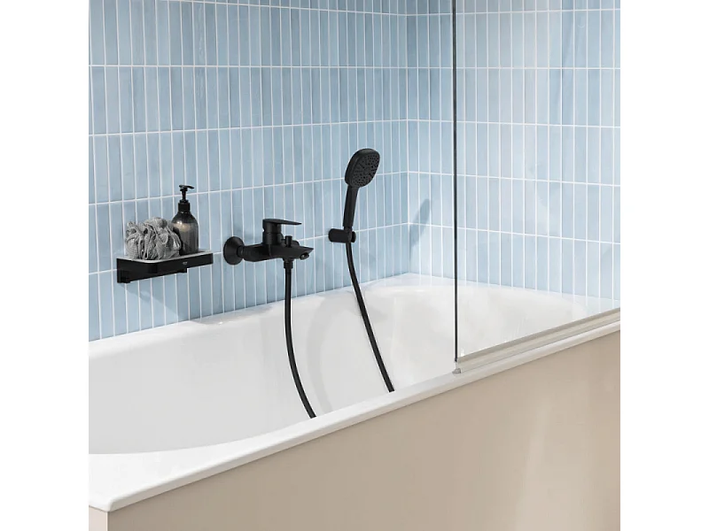 Mitigeur bain douche mécanique GROHE Start Edge 2020 noir mat + Douchette 2 jets Vitalio Comfort 110 + Flexible