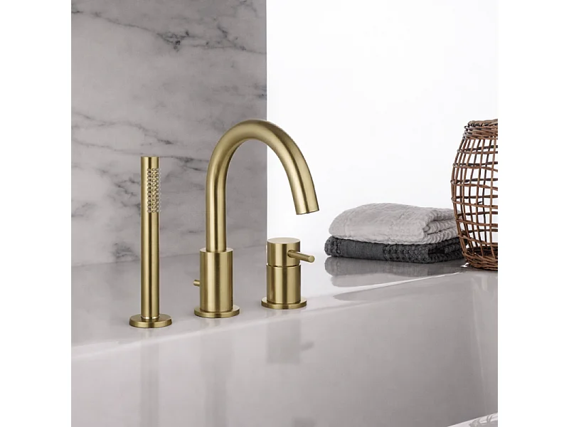 Mitigeur bain douche mécanique 3 trous + douchette 1 jet PAINI Ortence laiton brossé