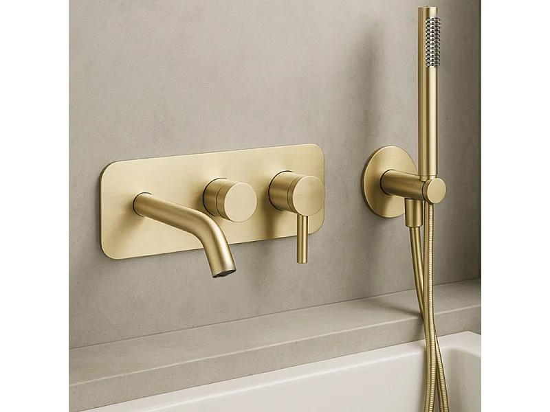 Mitigeur bain douche mécanique mural + douchette 1 jet + corps encastré PAINI Ortence laiton brossé