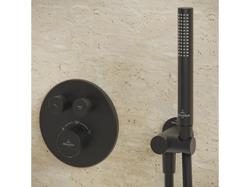 Pommeau de douche VILLEROY & BOCH Verve Showers Stick + Flexible de douche Universal Showers 160 cm Noir mat