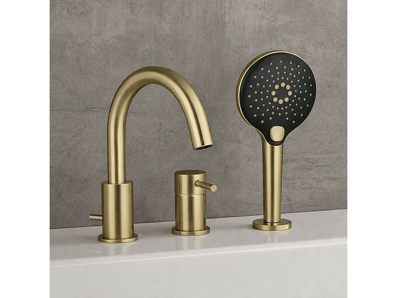 Mitigeur bain douche mécanique 3 trous + douchette 3 jets PAINI Ortence laiton brossé