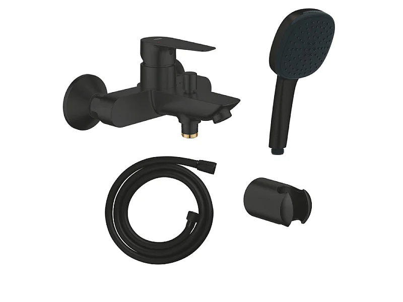 Mitigeur bain douche mécanique GROHE Start Edge 2020 noir mat + Douchette 2 jets Vitalio Comfort 110 avec flexible et support