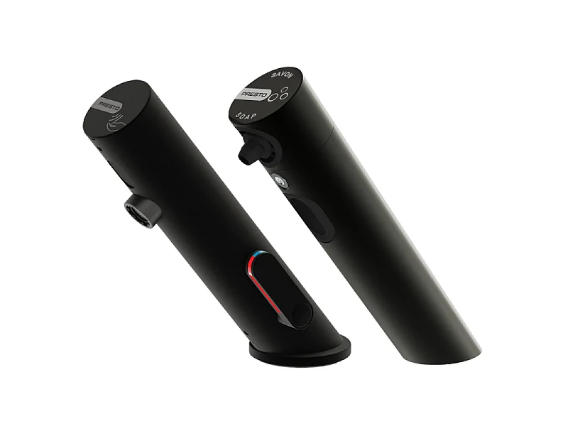 Pack mitigeur infrarouge avec robinet d'arrêt + Distributeur de savon infrarouge PRESTO Linea Noir mat