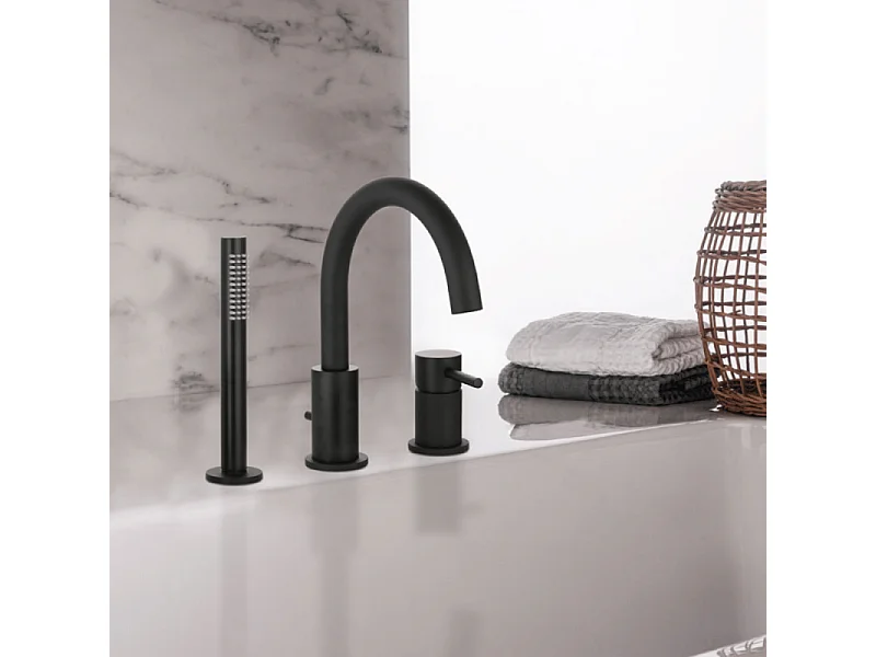 Mitigeur bain douche mécanique 3 trous + douchette 1 jet PAINI Cox noir mat