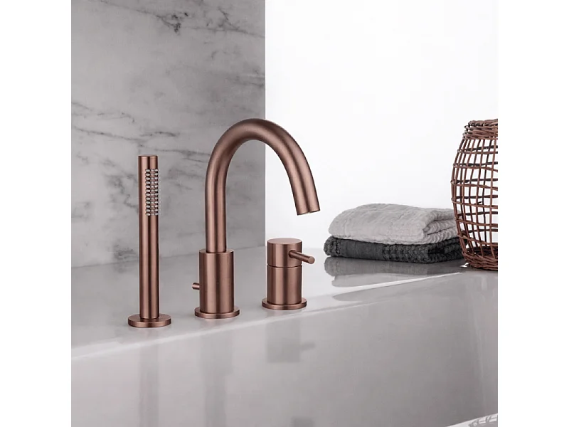 Mitigeur bain douche mécanique 3 trous + douchette 1 jet PAINI Ortence bronze cuivre