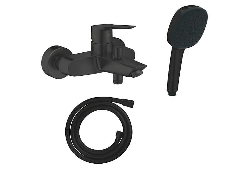 Mitigeur bain douche mécanique GROHE Start 2021 noir mat + Douchette 2 jets Vitalio Comfort 110 + Flexible