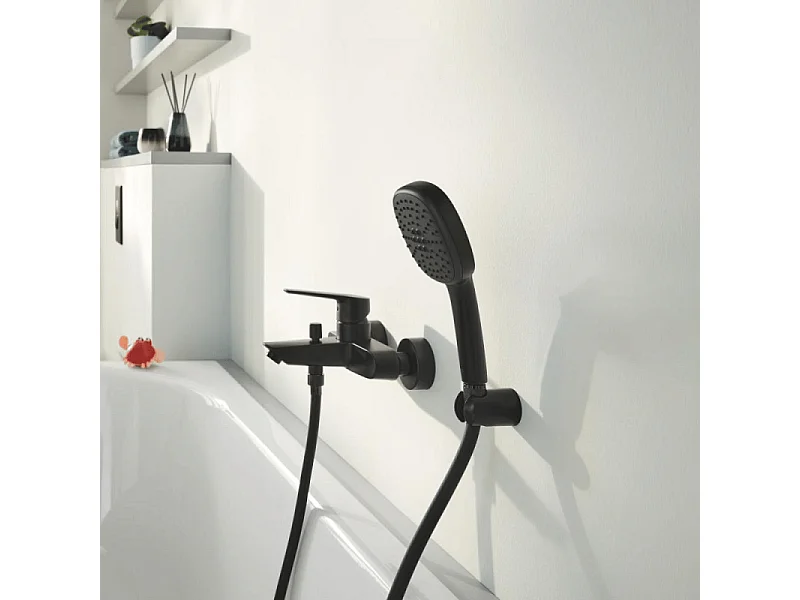Mitigeur bain douche mécanique GROHE Start 2021 noir mat + Douchette 2 jets Vitalio Comfort 110 + Flexible