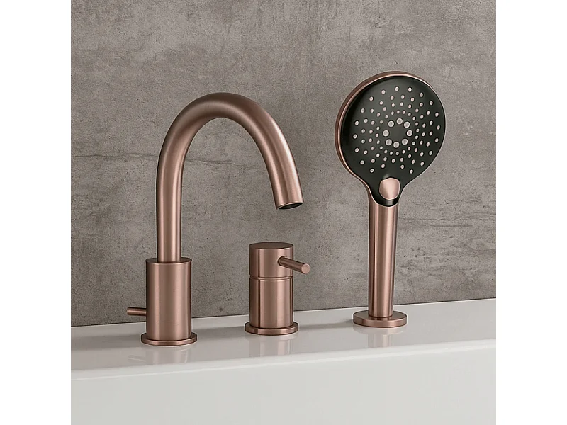 Mitigeur bain douche mécanique 3 trous + douchette 3 jets PAINI Ortence bronze cuivré