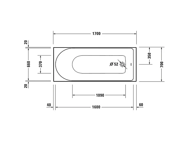 Baignoire droite 170 X 70 DURAVIT D-Neo + vidage blanc