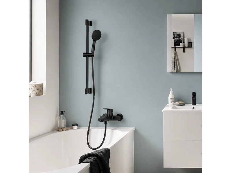 Mitigeur bain douche mécanique GROHE Start 2021 Noir mat + Ensemble de douche 2 jets avec barre Vitalio GROHE Start 110