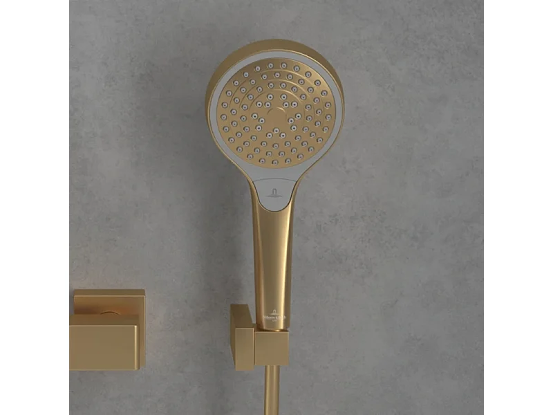 Pommeau de douche VILLEROY & BOCH Verve Showers 3 jets + Flexible de douche Universal Showers 160 cm Or brossé