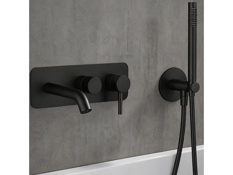 Mitigeur bain douche mécanique mural + douchette 1 jet + corps encastré PAINI Cox noir mat