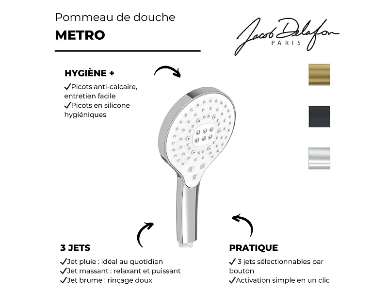 Pommeau de douche 3 jets JACOB DELAFON Metro signature chromé