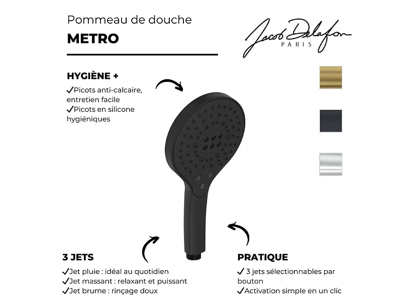 Pommeau de douche 3 jets JACOB DELAFON Metro signature noir mat