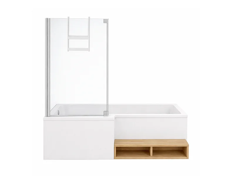 Pack baignoire bain douche 160 x 90  JACOB DELAFON Neo version gauche + pare bain chromé + tablier en niche