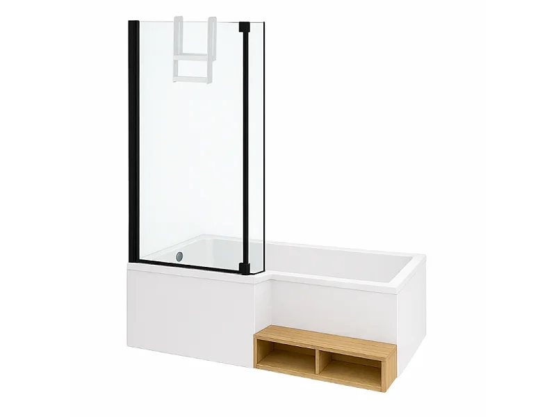 Pack baignoire bain douche 160 x 90  JACOB DELAFON Neo version gauche + pare bain noir mat + tablier de baignoire en angle
