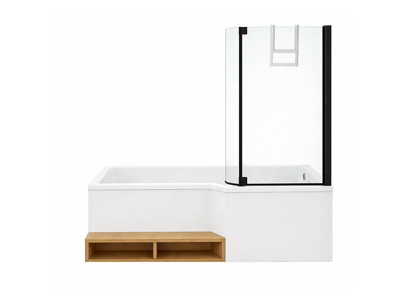 Pack baignoire bain douche 150 x 80 JACOB DELAFON Neo version droite + pare bain noir mat + tablier de baignoire en niche