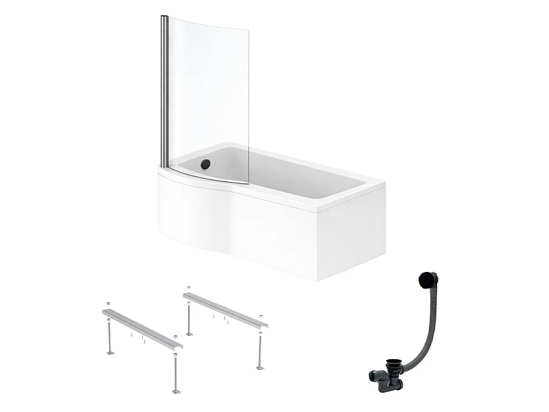 Pack baignoire bain douche 170 x 80 cm droite IDEAL STANDARD Connect Air + tablier + pare bain fixe  + pieds + vidage Doré