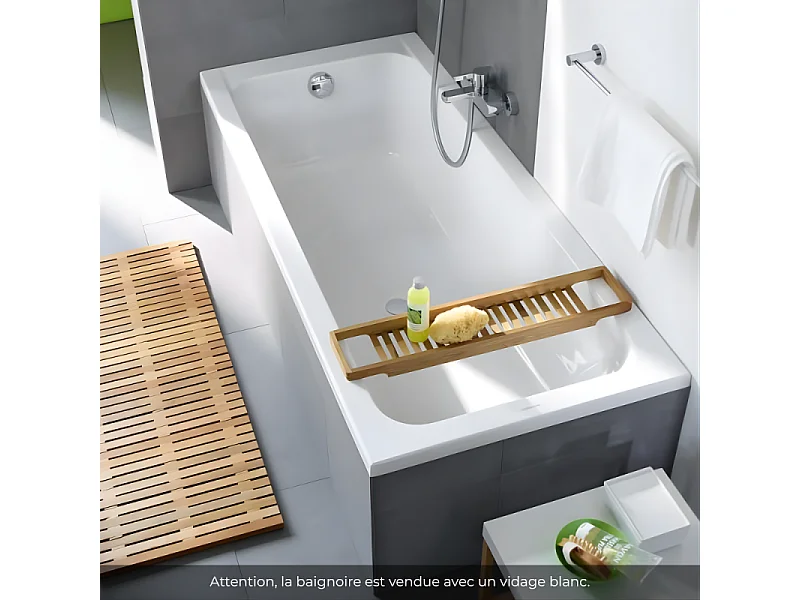 Baignoire droite 170 X 75 DURAVIT D-Code acrylique bonde au centre + vidage blanc