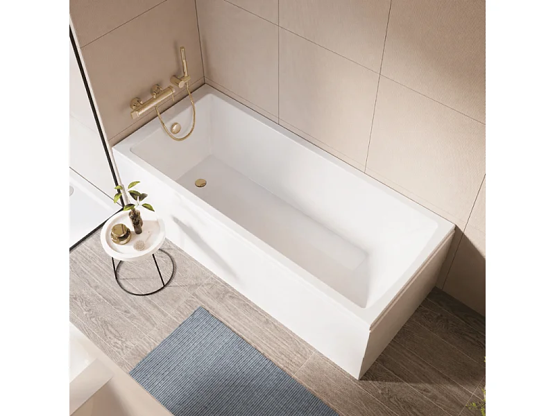 Baignoire droite rectangulaire 170x75cm avec pieds VITRA Neon blanc + Vidage WIRQUIN volet et clapet Doré
