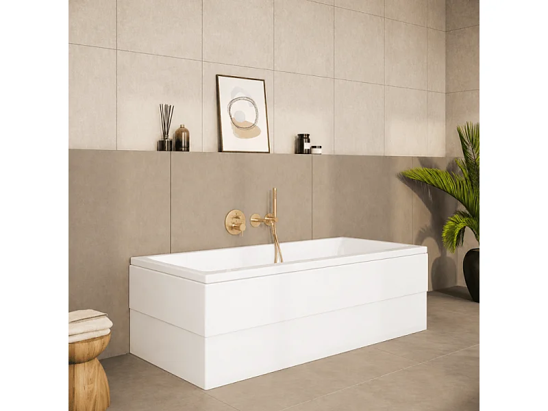 Baignoire droite rectangulaire 170x75cm avec pieds VITRA Neon blanc + Vidage WIRQUIN volet et clapet Doré