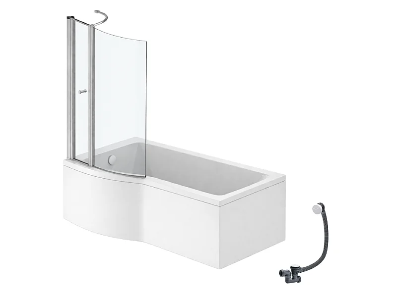 Pack baignoire bain douche 170 x 80 cm droite IDEAL STANDARD Connect Air + tablier + pare bain fixe + vidage Chromé