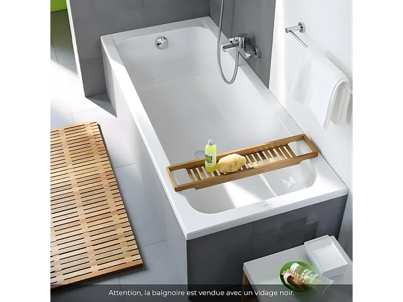 Baignoire droite 170 X 70 DURAVIT D-Code acrylique bonde au centre + vidage noir mat