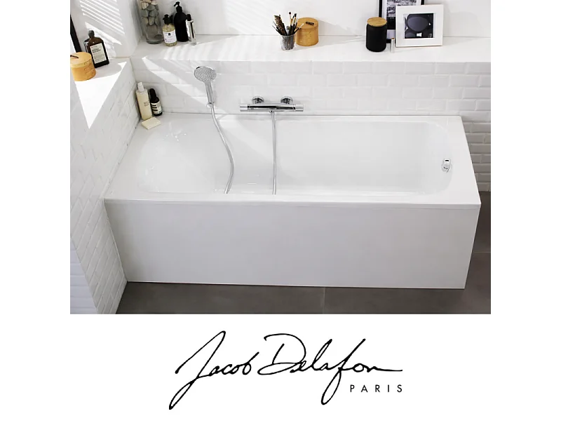 Pack baignoire droite 170 X 75 JACOB DELAFON Brive + pare bain avec vidage chromé