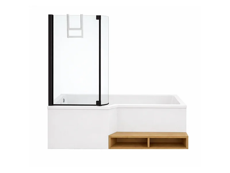 Pack baignoire bain douche 170 x 90 JACOB DELAFON Neo version gauche + pare bain noir mat + tablier de baignoire en niche