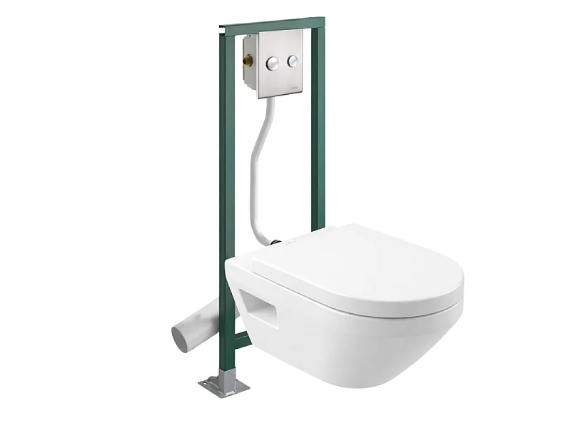 Pack WC suspendu sans bride VILLEROY&BOCH Architectura Twistflush rond + Abattant + Bâti-support autoportant PRESTO + Plaque