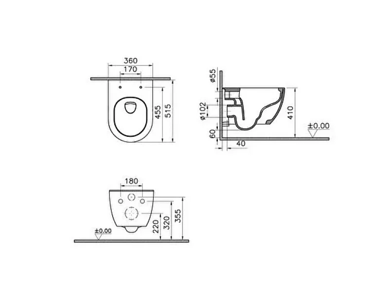 Cuvette WC suspendu sans bride VitrA M60 Vortexflush blanc avec abattant frein de chute