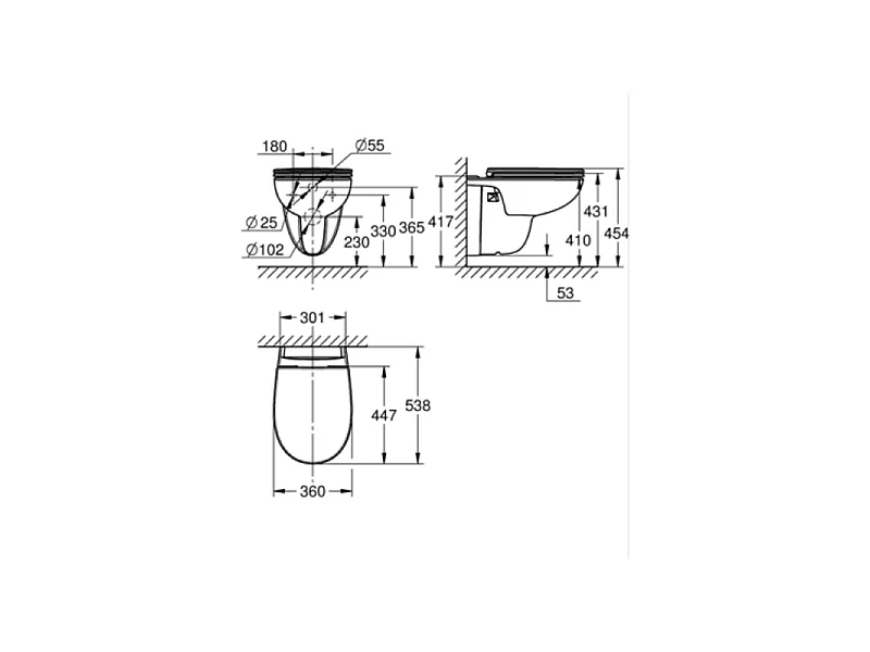 Pack WC suspendu sans bride GROHE Bau ceramic + Bâti support Solido + abattant + plaque carré blanc alpin
