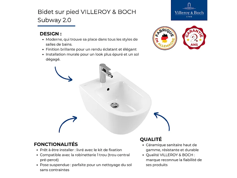 Bidet suspendu VILLEROY & BOCH Subway 2.0