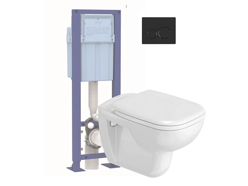 Pack cuvette WC suspendu DURAVIT D-CODE + abattant frein de chute + bâti-support SIAMP + plaque noire