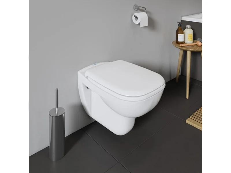 Pack cuvette WC suspendu DURAVIT D-CODE + abattant frein de chute + bâti-support SIAMP + plaque noire