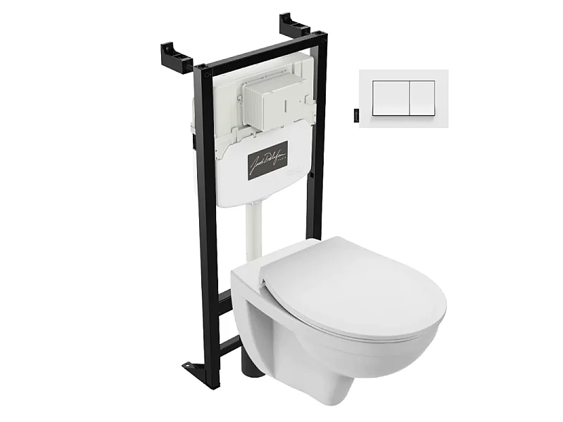 Pack cuvette WC suspendu sans bride JACOB DELAFON Patio avec abattant + bâti support + plaque