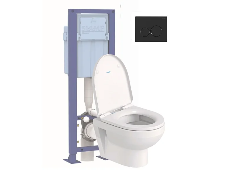 Pack cuvette WC suspendu sans bride compact DURAVIT DURAVIT NO. 1 + abattant frein de chute + bâti-support SIAMP + plaque noire