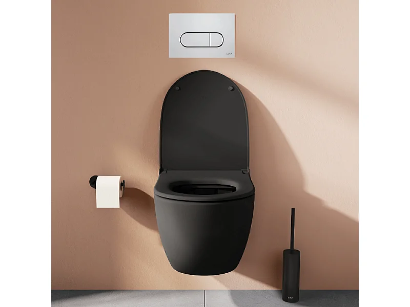Pack WC suspendu VitrA Sento noir + bâti autoportant V-Fix Core + Plaque Round chromé