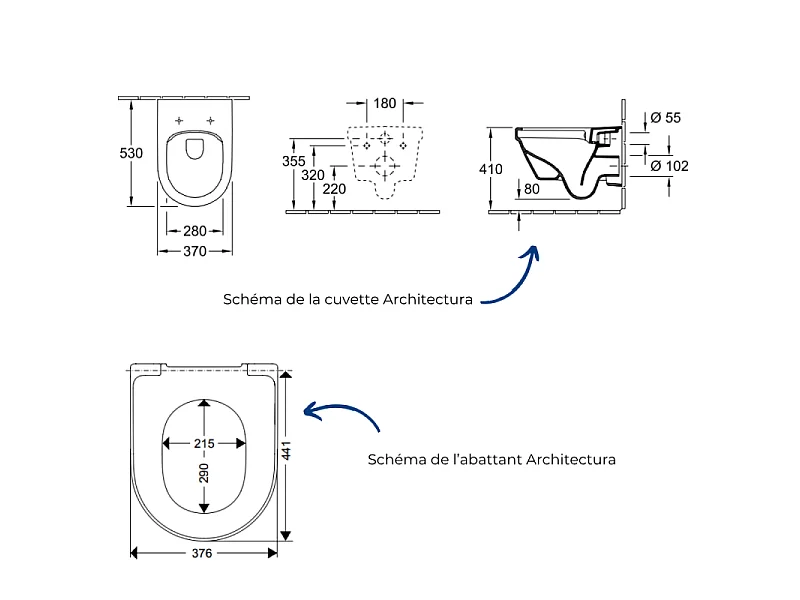 Cuvette WC suspendu sans bride VILLEROY & BOCH Architectura avec abattant + nettoyant WC Briochin