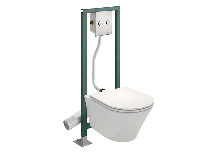 Pack WC suspendu sans bride JACOB DELAFON Rodin+ + Abattant frein de chute + Bâti-support autoportant PRESTO + Plaque chromée
