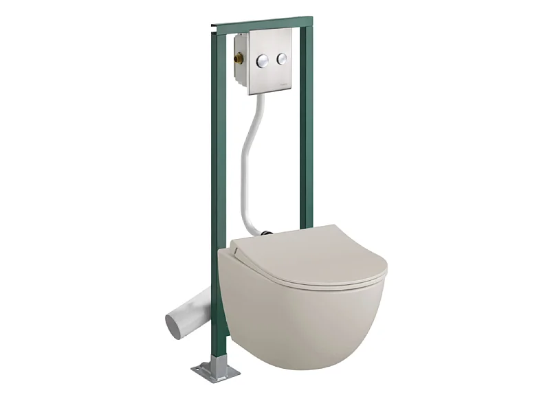 Pack WC suspendu sans bride VitrA Sento lin + Abattant frein de chute + Bâti-support autoportant PRESTO + Plaque chromée