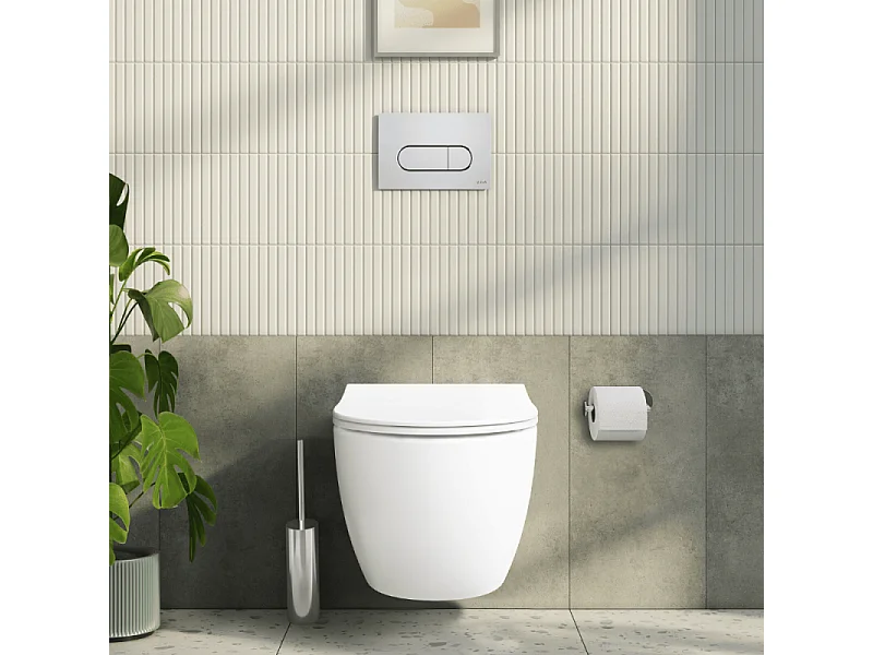 Pack WC suspendu VitrA Sento blanc + bâti autoportant V-Fix Core + Plaque Round chromé