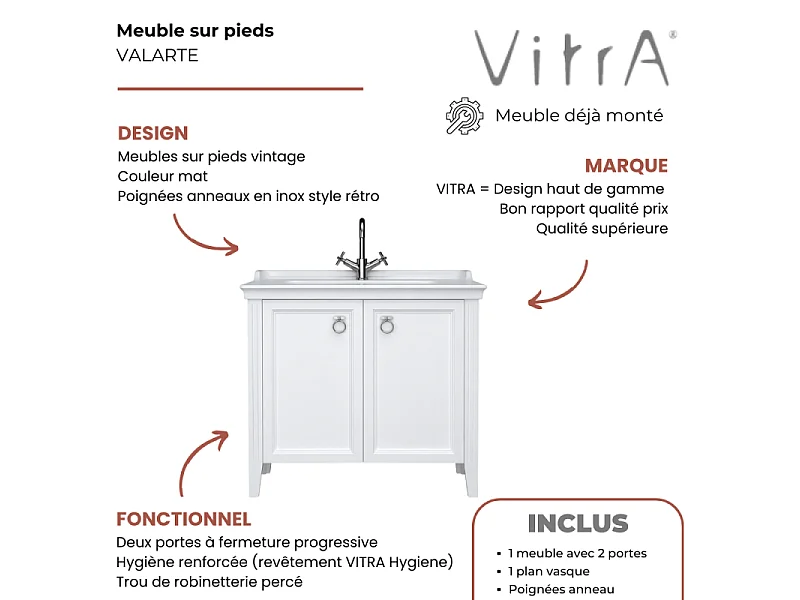 Meuble sous-vasque VitrA Valarte blanc mat 100 cm avec portes
