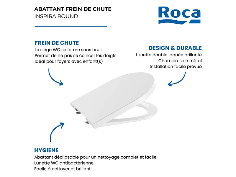 Abattant WC frein de chute déclipsable supralit double laqué rond ROCA Inspira round blanc brillant