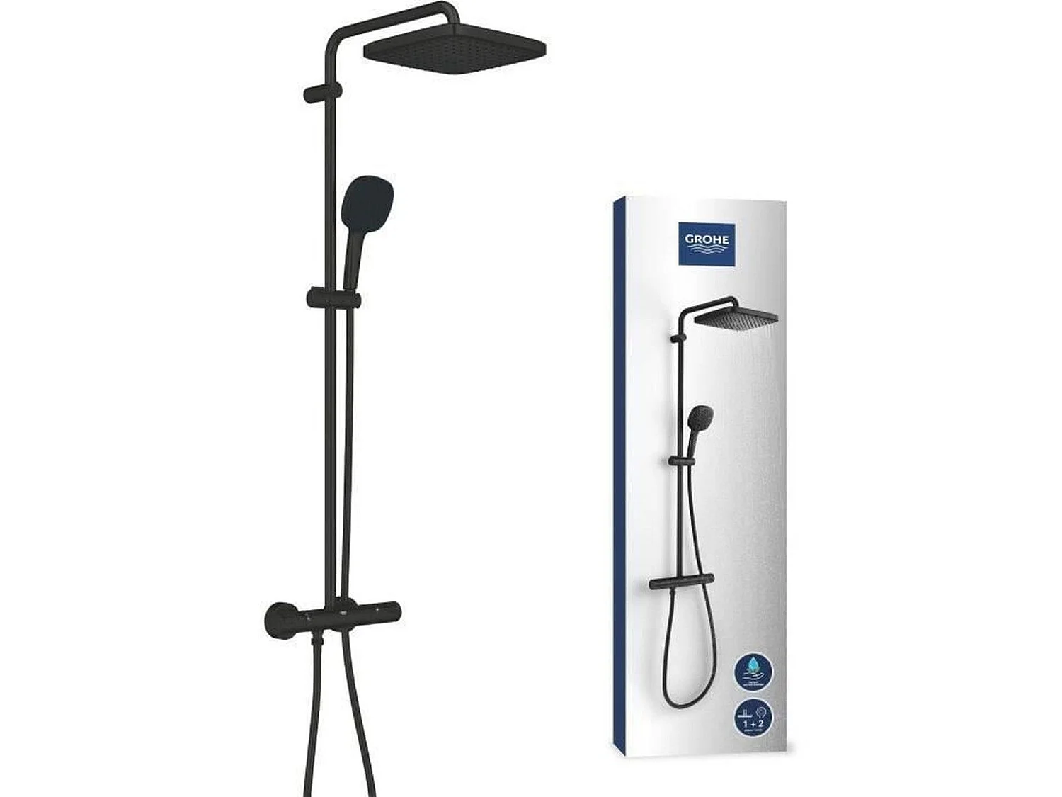 Colonne de douche avec mitigeur thermostatique - Economie d'eau Vitalio Comfort 250 - Noir mat