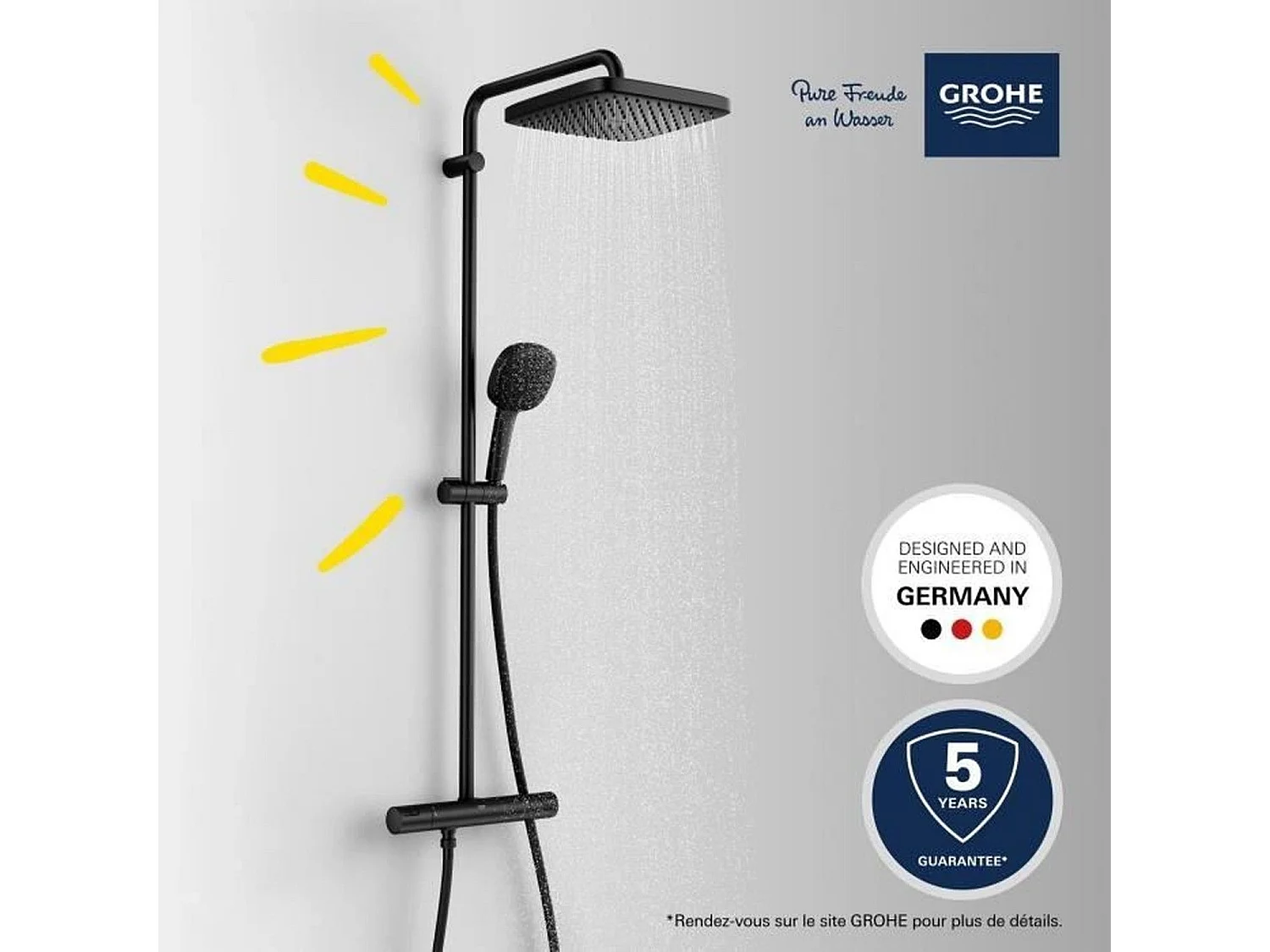 Colonne de douche avec mitigeur thermostatique - Economie d'eau Vitalio Comfort 250 - Noir mat
