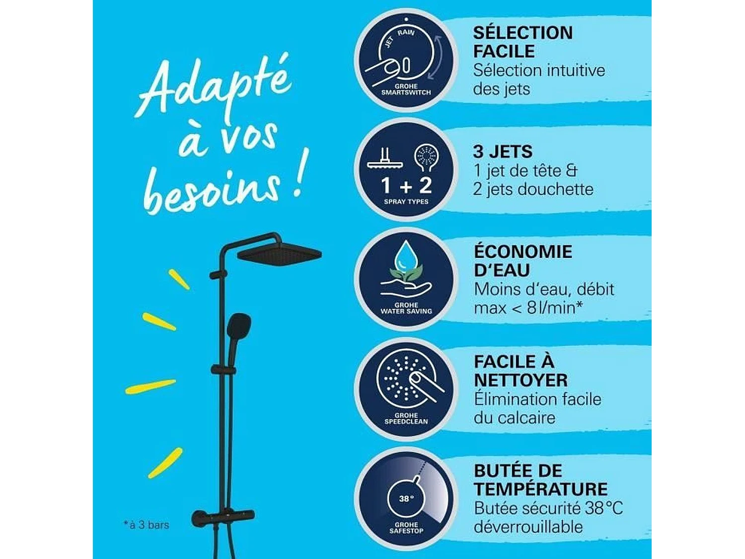 Colonne de douche avec mitigeur thermostatique - Economie d'eau Vitalio Comfort 250 - Noir mat